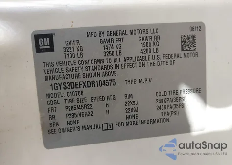 2013 Cadillac Escalade Platinum Edition z USA, uszkodzony, nr VIN 1GYS3DEFXDR104575